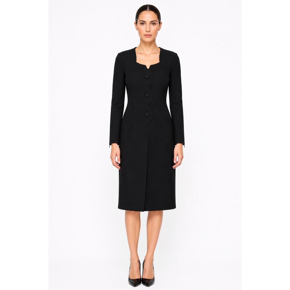 2001 Guy Laroche Paris Black Wool Sculptural Dress US 12/14